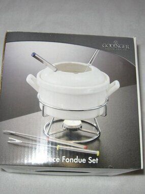 Godinger 6pc Fondue Set Porcelain Pot 4 Forks NIB